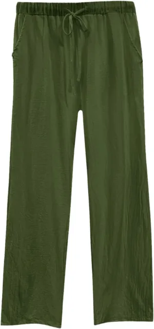 Womens Cotton Linen Pants Pants Casual Drawstring Elastic Trousers Comfy Straight Leg Long with Pockets Casual
