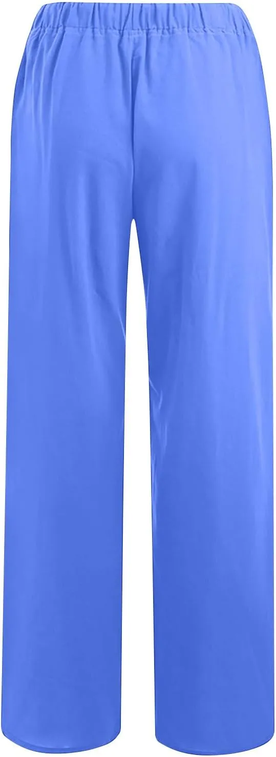 Women's Cotton Linen Pants Summer Wide Leg Pants High Waist Palazzo Pants Casual Loose Flowy Beach Trousers