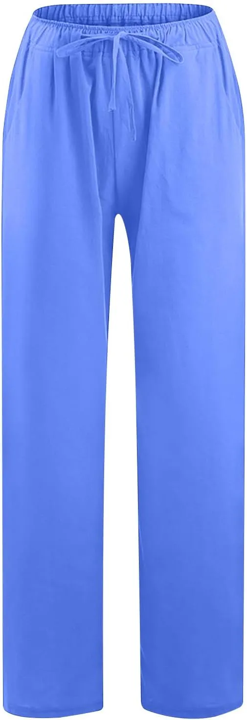 Women's Cotton Linen Pants Summer Wide Leg Pants High Waist Palazzo Pants Casual Loose Flowy Beach Trousers