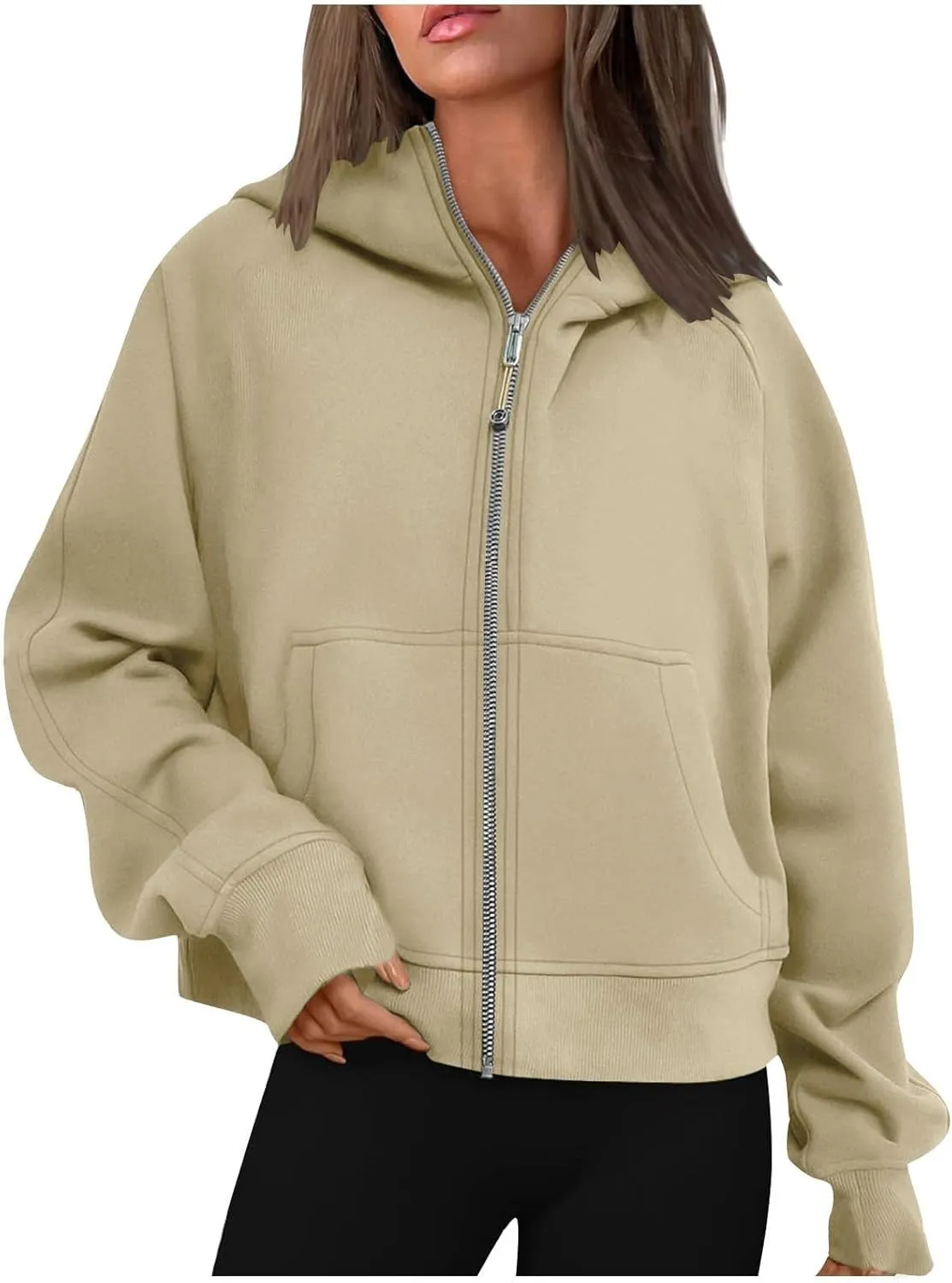 Women's Fashion Hoodies & Sweatshirts Casual Long Sleeve y2k Clothes Full Zip Up Cropped Hoodie Jacket With Pockets