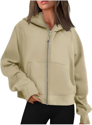 Women's Fashion Hoodies & Sweatshirts Casual Long Sleeve y2k Clothes Full Zip Up Cropped Hoodie Jacket With Pockets