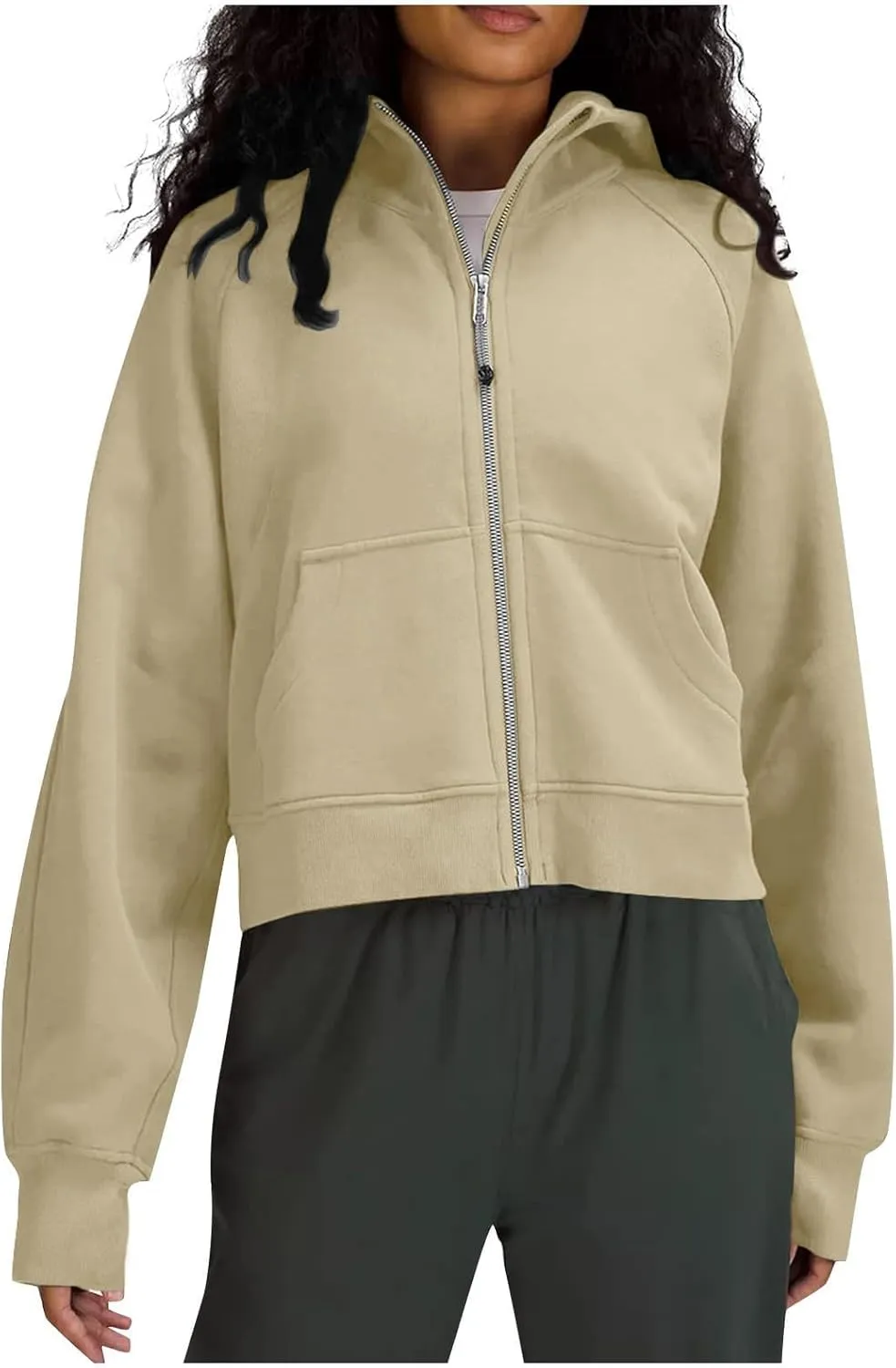 Women's Fashion Hoodies & Sweatshirts Casual Long Sleeve y2k Clothes Full Zip Up Cropped Hoodie Jacket With Pockets