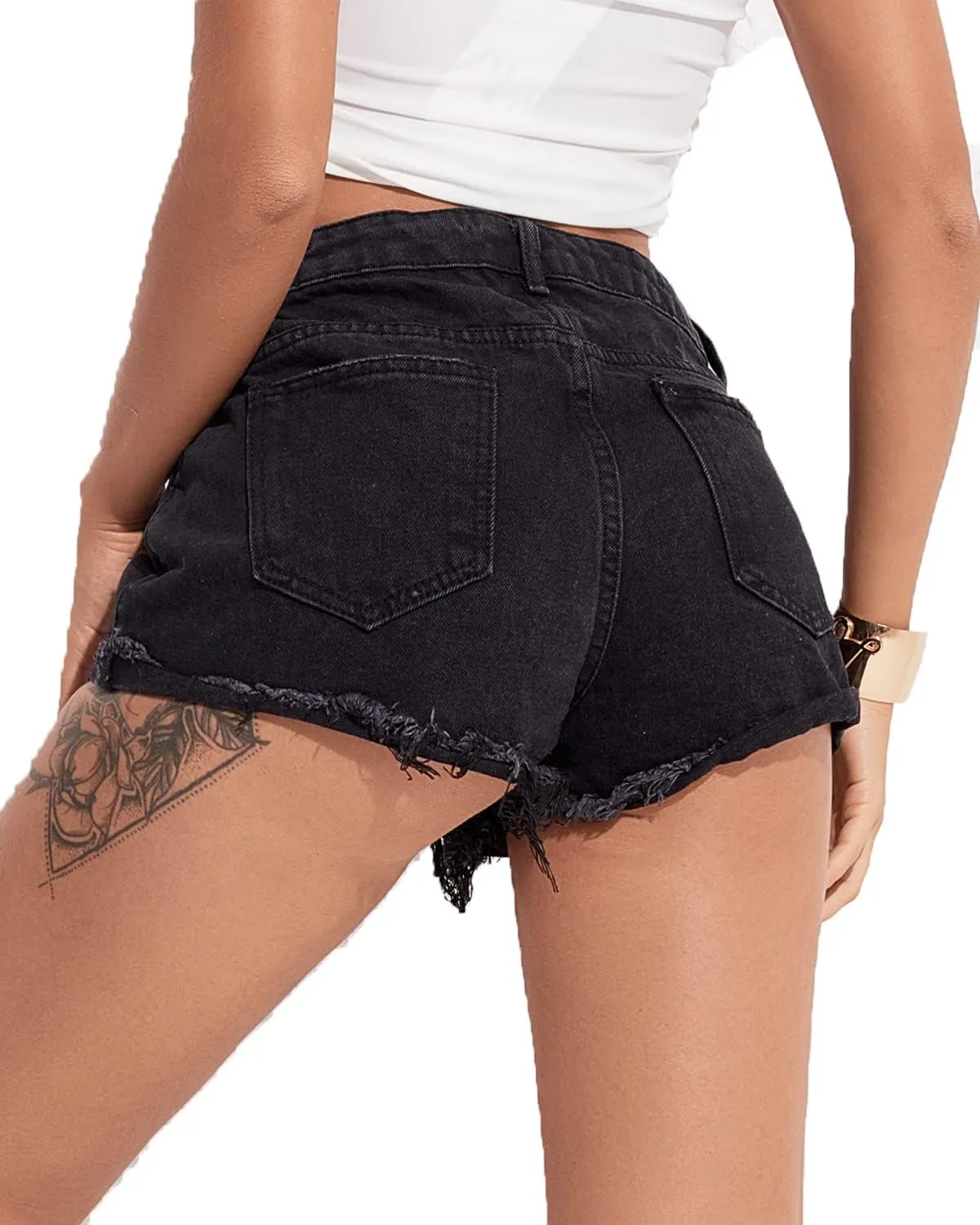 Womens High Waist Denim Shorts Frayed Raw Hem Ripped Distressed Jean Shorts