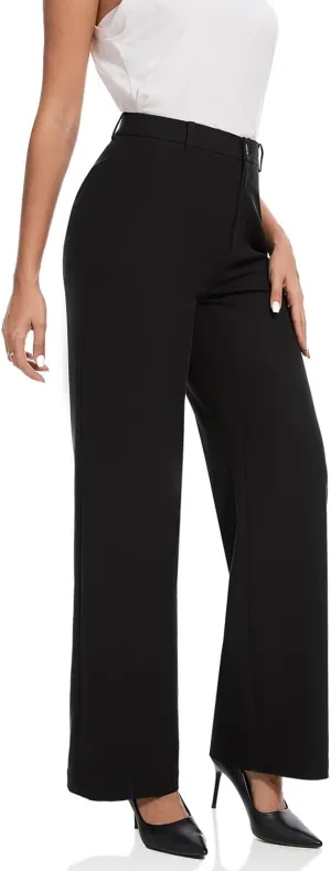 Women's High Waisted Wide Leg Dress Pants Business Casual Work Trousers with Pockets for Office Casual Wear