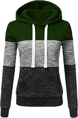 Womens Hooded Sweatshirt Long Sleeve Casual Fall Fashion Color Block Hoodies Drawstring Pullover Tops Hoodie