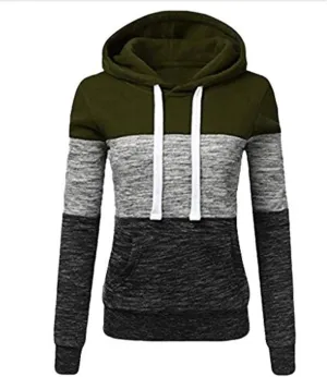 Womens Hooded Sweatshirt Long Sleeve Casual Fall Fashion Color Block Hoodies Drawstring Pullover Tops Hoodie