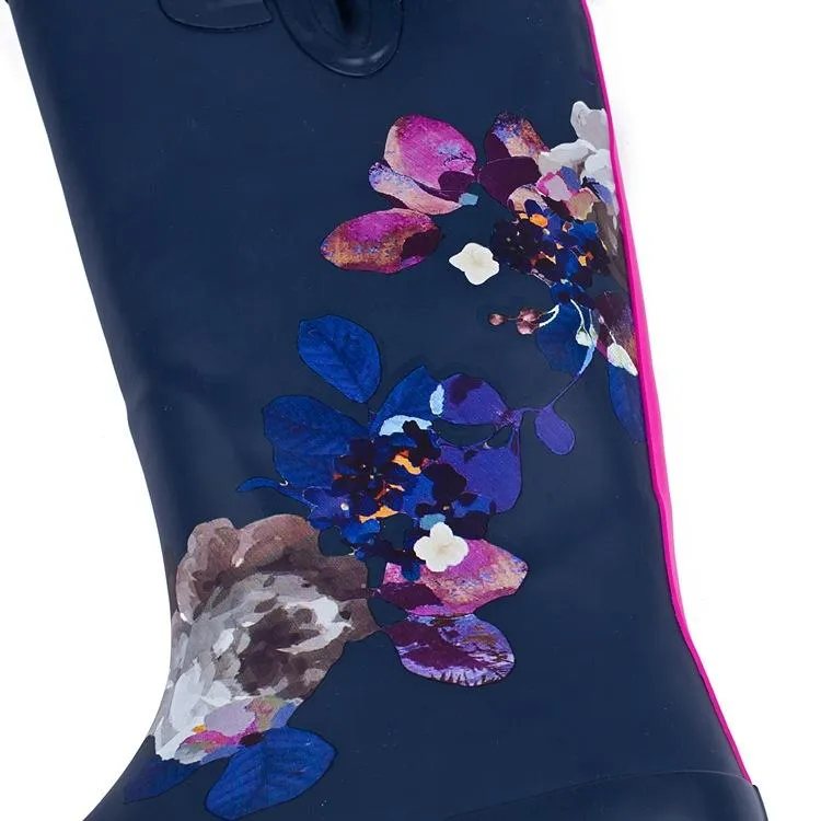 Women's knee high natural rubber rain boots floral print waterproof boots anti-slip