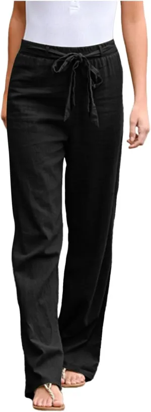 Women's Linen Blend Summer Letter Patched Pants Low Waist Straight Plus Size Trouser Travel