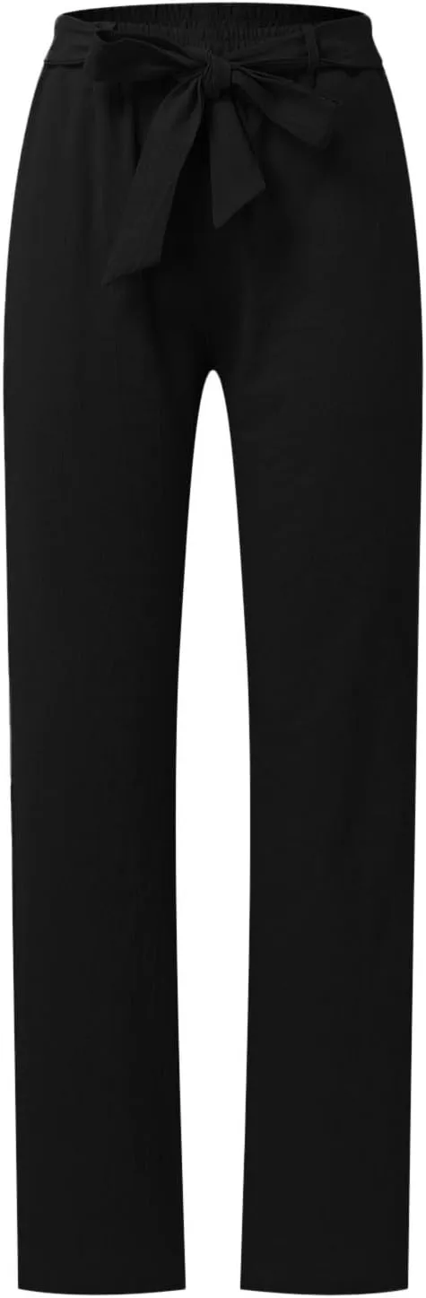 Women's Linen Blend Summer Letter Patched Pants Low Waist Straight Plus Size Trouser Travel