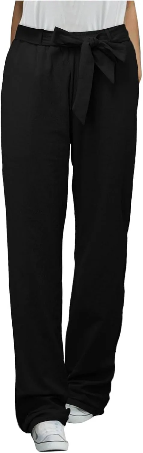 Women's Linen Blend Summer Letter Patched Pants Low Waist Straight Plus Size Trouser Travel