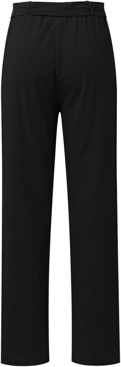 Women's Linen Blend Summer Letter Patched Pants Low Waist Straight Plus Size Trouser Travel