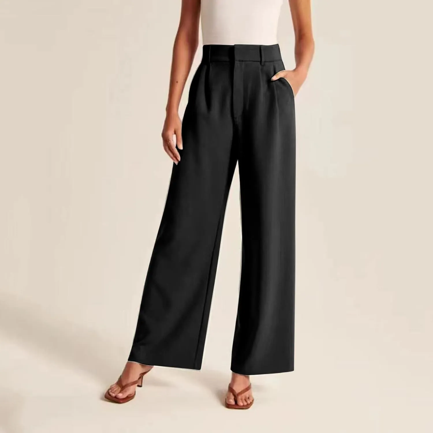 Womens Linen Blend Summer Loose Pants Elastic Waist Long Lounge Slim-Fit Palazzo Lounge Pants Beach