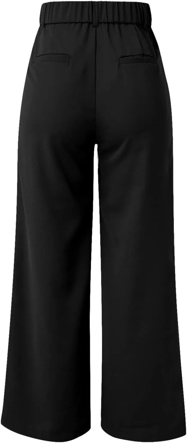 Womens Linen Blend Summer Loose Pants Elastic Waist Long Lounge Slim-Fit Palazzo Lounge Pants Beach