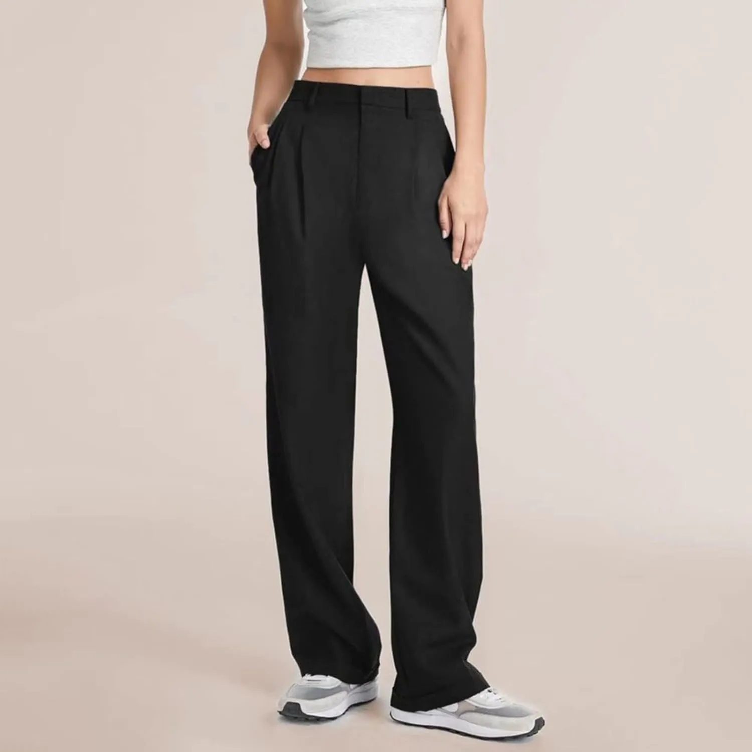 Womens Linen Blend Summer Loose Pants Elastic Waist Long Lounge Slim-Fit Palazzo Lounge Pants Beach