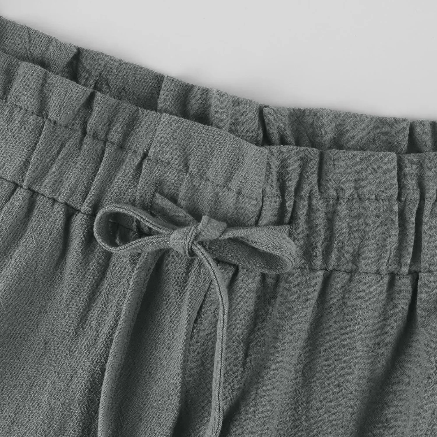 Women's Linen Pants Casual Drawstring High Waisted Wide Leg Capri Pant Summer Baggy Palazzo Trousers with Pockets