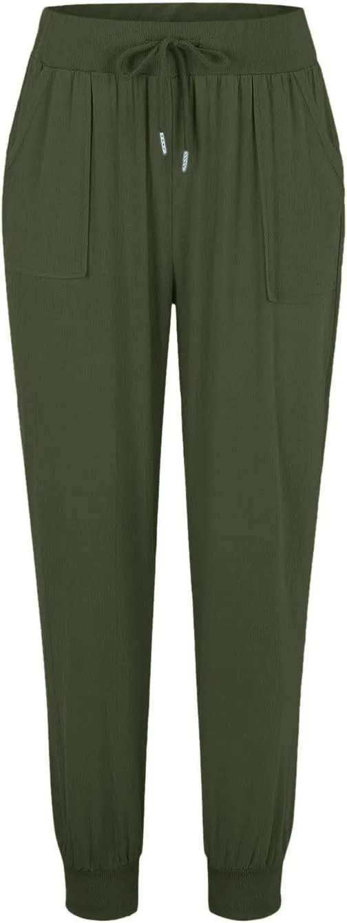 Women's Linen Summer Boho Pants High Waist Ankle Length Slim Fit Pants Business Work
