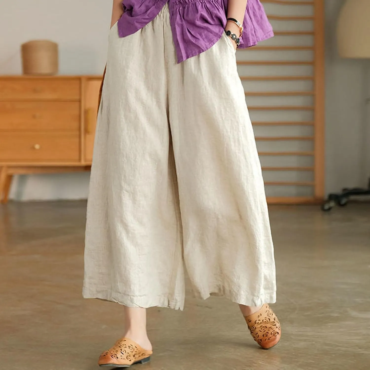 Womens Linen Summer Drawstring Pant Trousers Low Waist Bootcut Slim-Fit Palazzo Pants Trendy