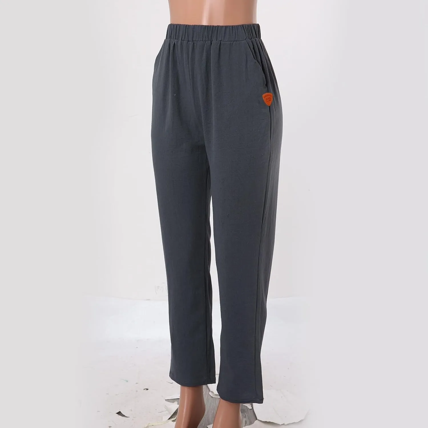 Women's Linen Summer Floral Pant Trousers Elastic Waist Wide Leg Slim-Fit Palazzo Pants Work Business