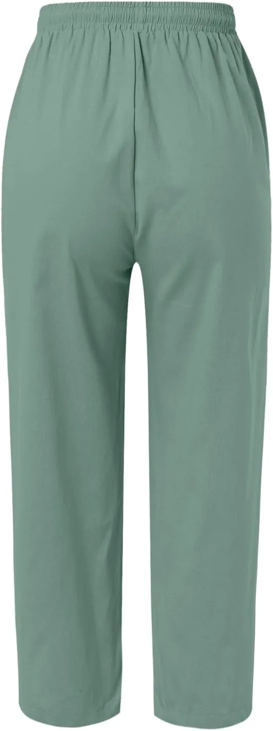 Womens Linen Summer Letter Patched Palazzo Pants Low Waist Stretchy Straight Slim Fit Palazzo Pants Office