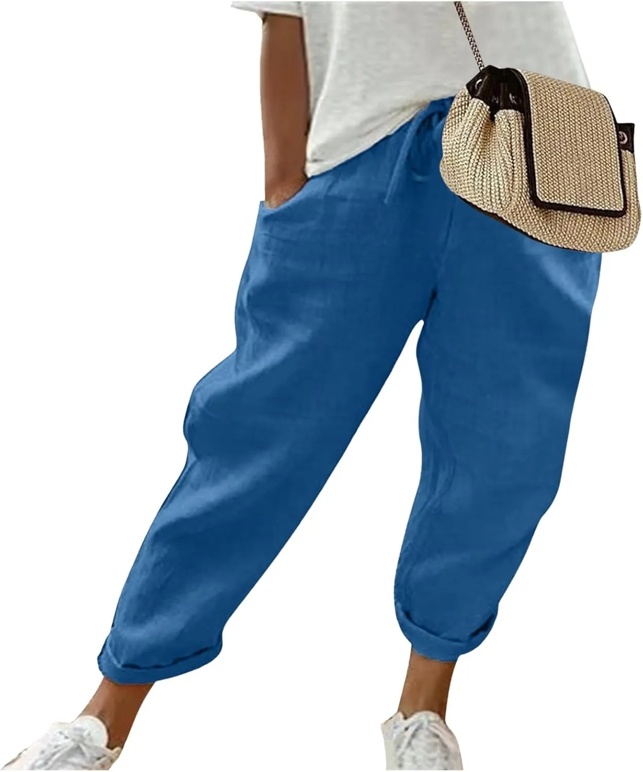 Womens Linen Summer Letter Patched Palazzo Pants Low Waist Stretchy Straight Slim Fit Palazzo Pants Office