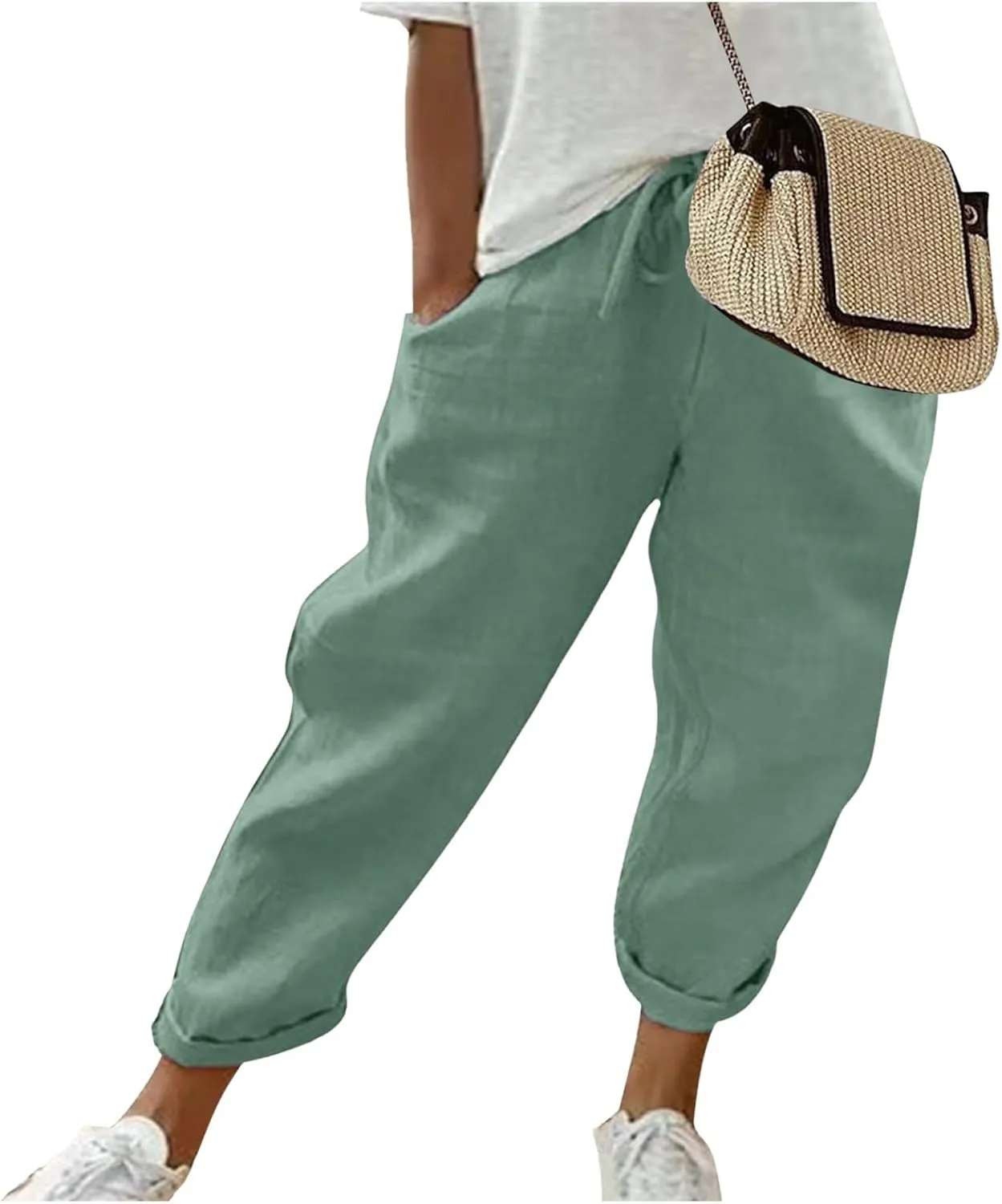 Womens Linen Summer Letter Patched Palazzo Pants Low Waist Stretchy Straight Slim Fit Palazzo Pants Office