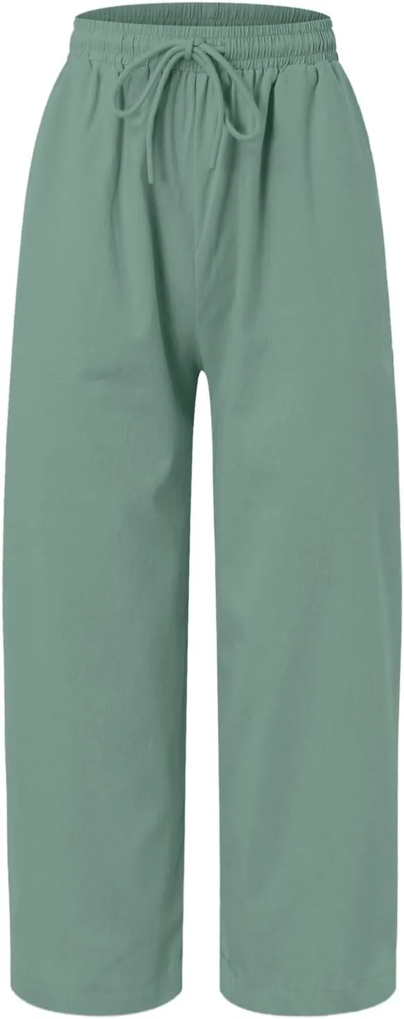 Womens Linen Summer Letter Patched Palazzo Pants Low Waist Stretchy Straight Slim Fit Palazzo Pants Office