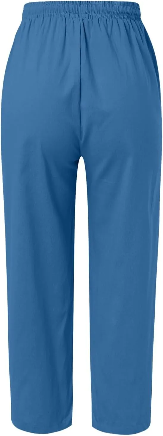 Womens Linen Summer Letter Patched Palazzo Pants Low Waist Stretchy Straight Slim Fit Palazzo Pants Office