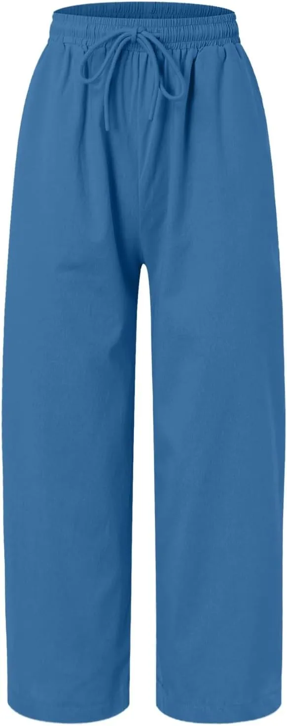 Womens Linen Summer Letter Patched Palazzo Pants Low Waist Stretchy Straight Slim Fit Palazzo Pants Office