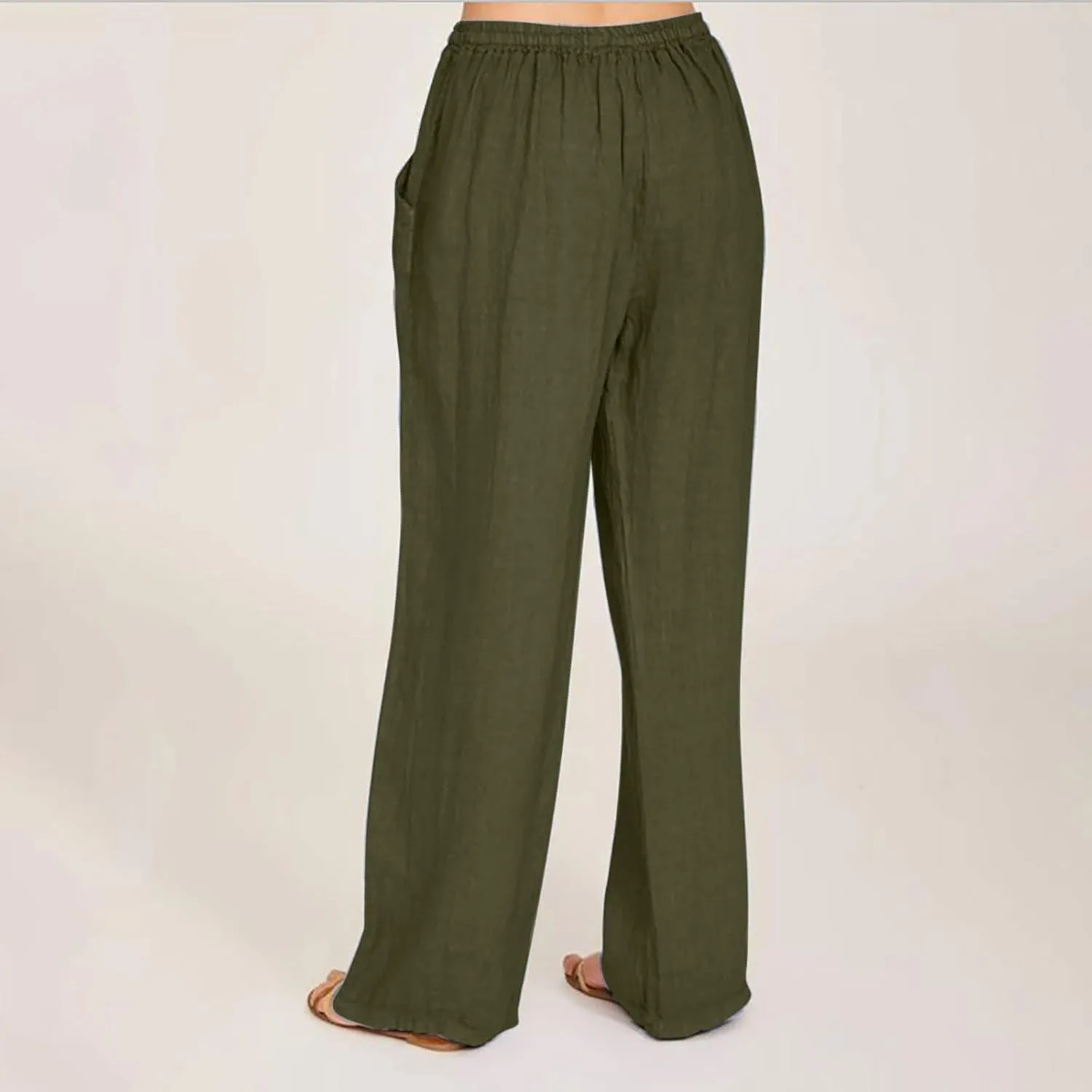 Womens Linen Wide Leg Palazzo Pants Casual Loose Drawstring Summer Beach Travel Vacation Harem Pants with Pockets