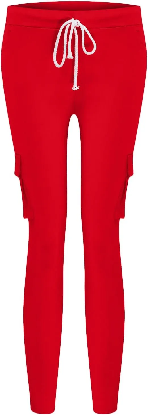 Womens Mid Waist Cargo Leggings High Rise Skinny Cargo Pants Tactical Stretch Jogger Slim Tapered Trouser Sweatpants