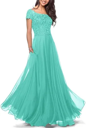 Women's Mother of The Groom Dresses for Wedding Lace Mother of The Bride Dress Short Sleeves Formal Evening Prom Gowns