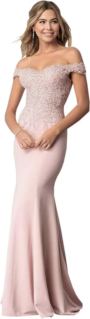 Women's Off The Shoulder Mermaid Prom Dresses Long Chiffon Bridesmaid Dress Formal Evening Gown Blush US12
