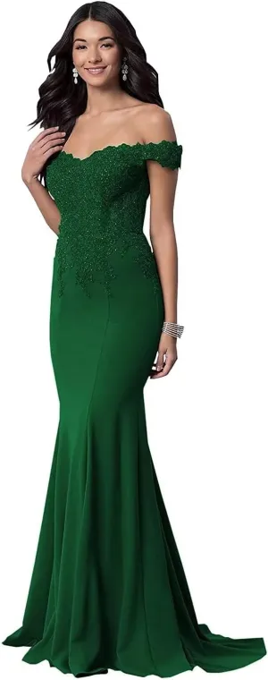 Women's Off The Shoulder Mermaid Prom Dresses Long Chiffon Bridesmaid Dress Formal Evening Gown Emerald Green US12