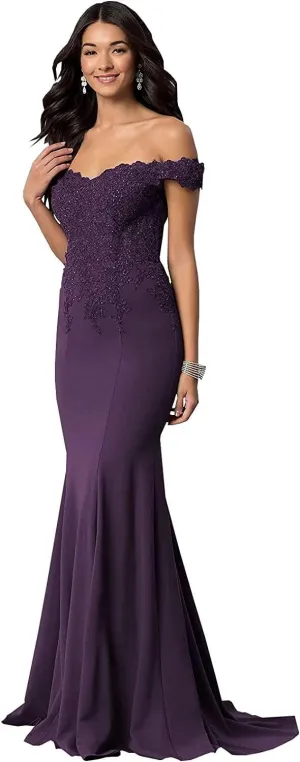 Women's Off The Shoulder Mermaid Prom Dresses Long Chiffon Bridesmaid Dress Formal Evening Gown Plum US26W