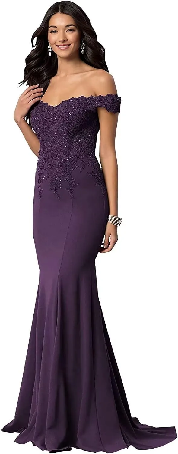 Women's Off The Shoulder Mermaid Prom Dresses Long Chiffon Bridesmaid Dress Formal Evening Gown Plum US26W