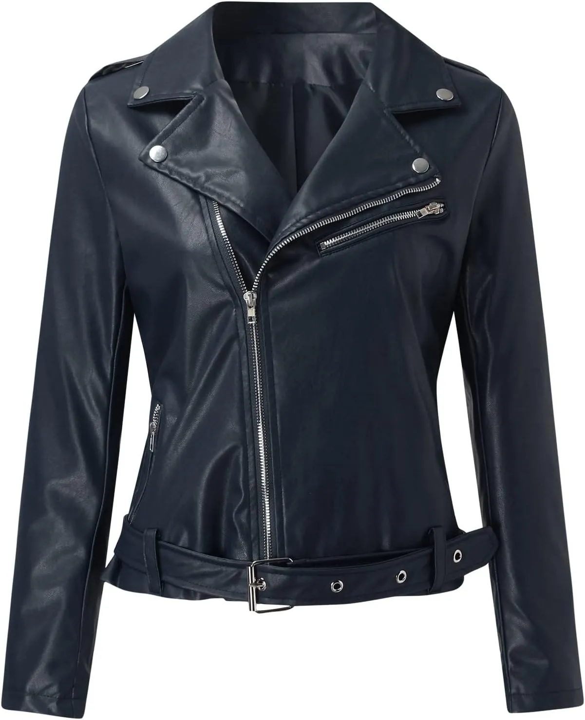 Women's Oversized Fashion Faux Leather Jackets Solid Color Long Sleeve Zipper Fitted Artificial Leather Blazer Coats