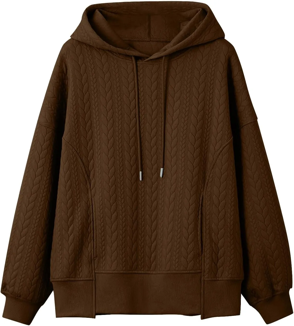 Women's Oversized Hoodies Fall Trendy Textured Long Sleeve Sweatshirt Y2k Casual Comfy Pullover Tops with Pockets