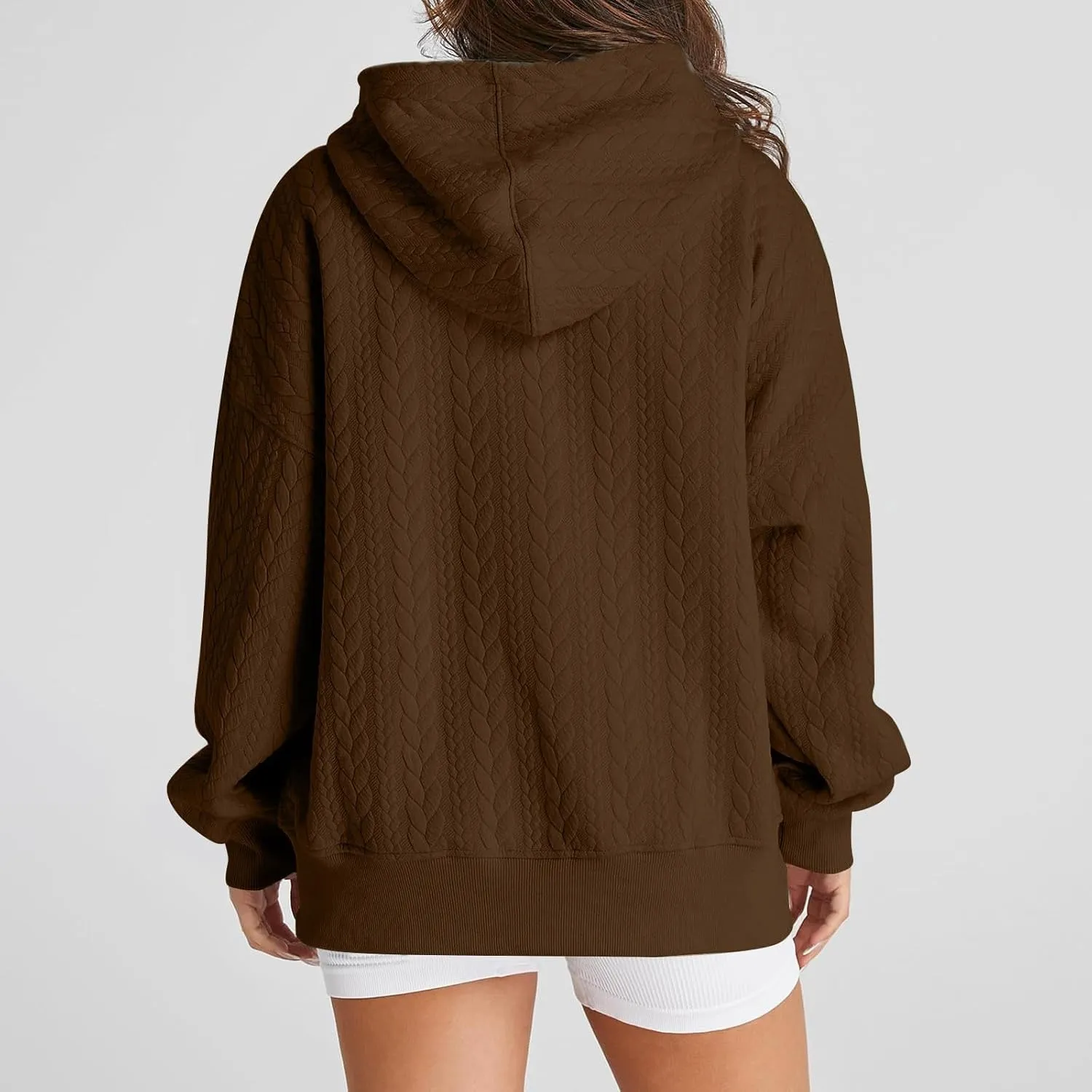 Women's Oversized Hoodies Fall Trendy Textured Long Sleeve Sweatshirt Y2k Casual Comfy Pullover Tops with Pockets