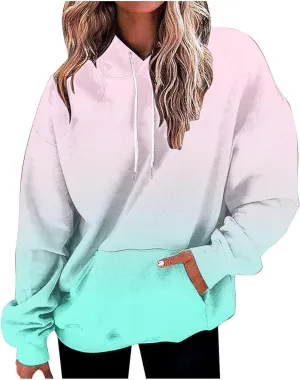 Womens Oversized Hoodies Neon Print Sweatshirt Fall Thin Long Sleeve Gradient Pullover Trendy Tie Dye Ombre Sweater