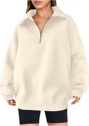 Women's Oversized Quarter Half Zip Hoodies Sweatshirt,Casual V Neck Long Sleeve Pullover Tunic Comfy Basic Tops