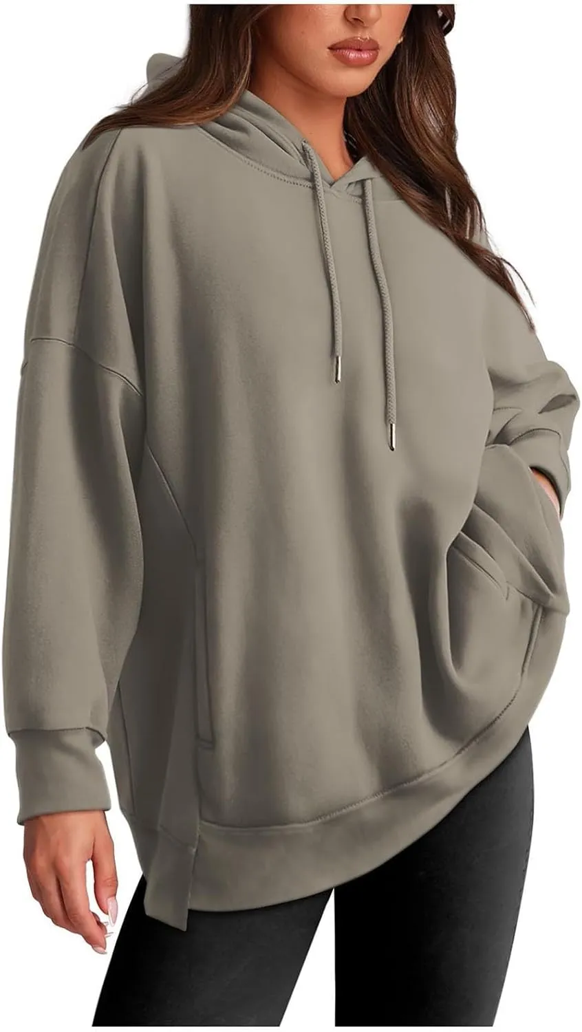 Womens Oversized Solid Color Hoodies Loose Drawstring Long Sleeve Pocket Sweatshirts Fall Winter Casual Pullover
