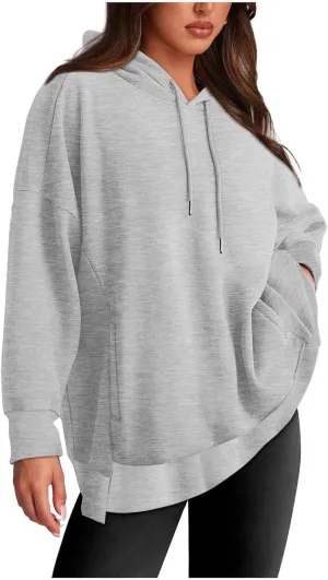 Womens Oversized Solid Color Hoodies Loose Drawstring Long Sleeve Pocket Sweatshirts Fall Winter Casual Pullover