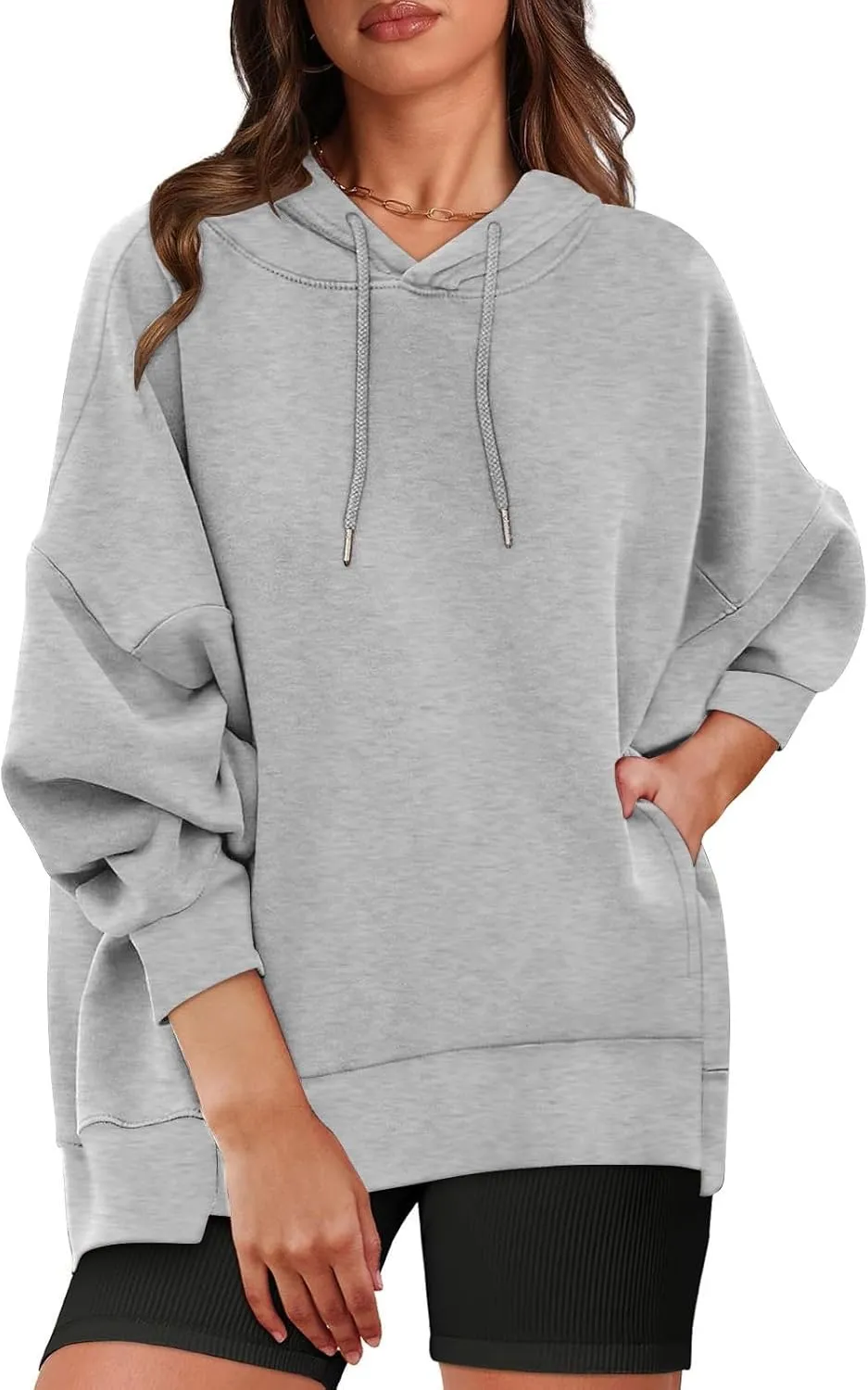 Womens Oversized Solid Color Hoodies Loose Drawstring Long Sleeve Pocket Sweatshirts Fall Winter Casual Pullover