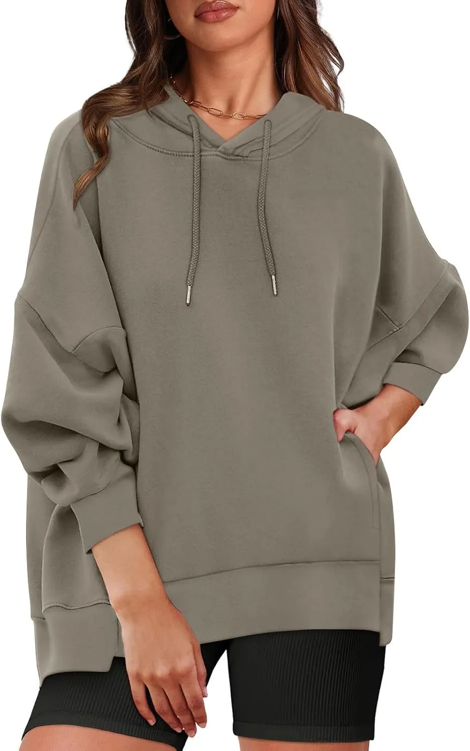 Womens Oversized Solid Color Hoodies Loose Drawstring Long Sleeve Pocket Sweatshirts Fall Winter Casual Pullover