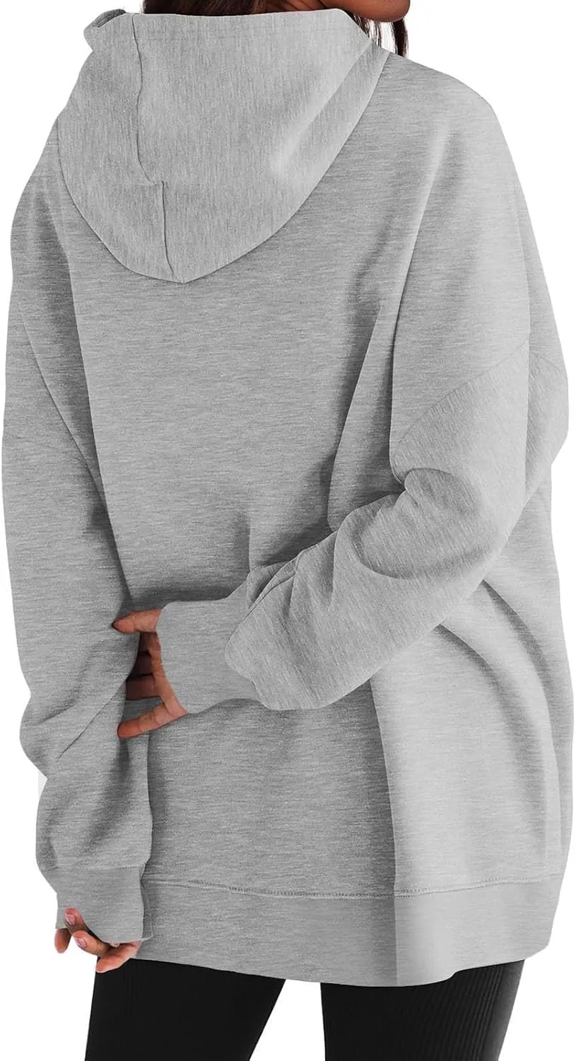 Womens Oversized Solid Color Hoodies Loose Drawstring Long Sleeve Pocket Sweatshirts Fall Winter Casual Pullover