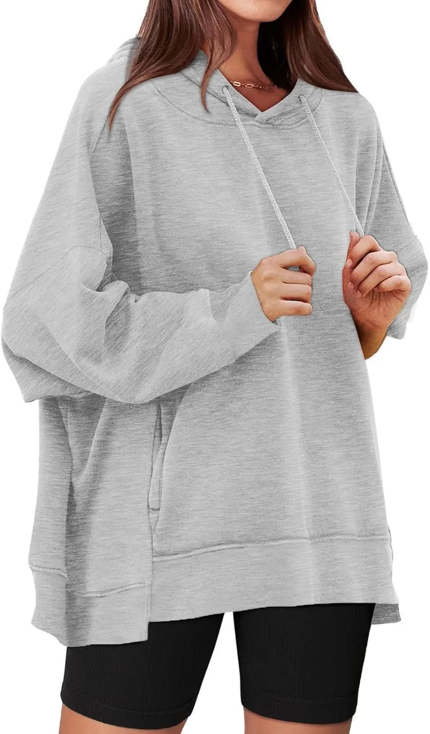 Womens Oversized Solid Color Hoodies Loose Drawstring Long Sleeve Pocket Sweatshirts Fall Winter Casual Pullover