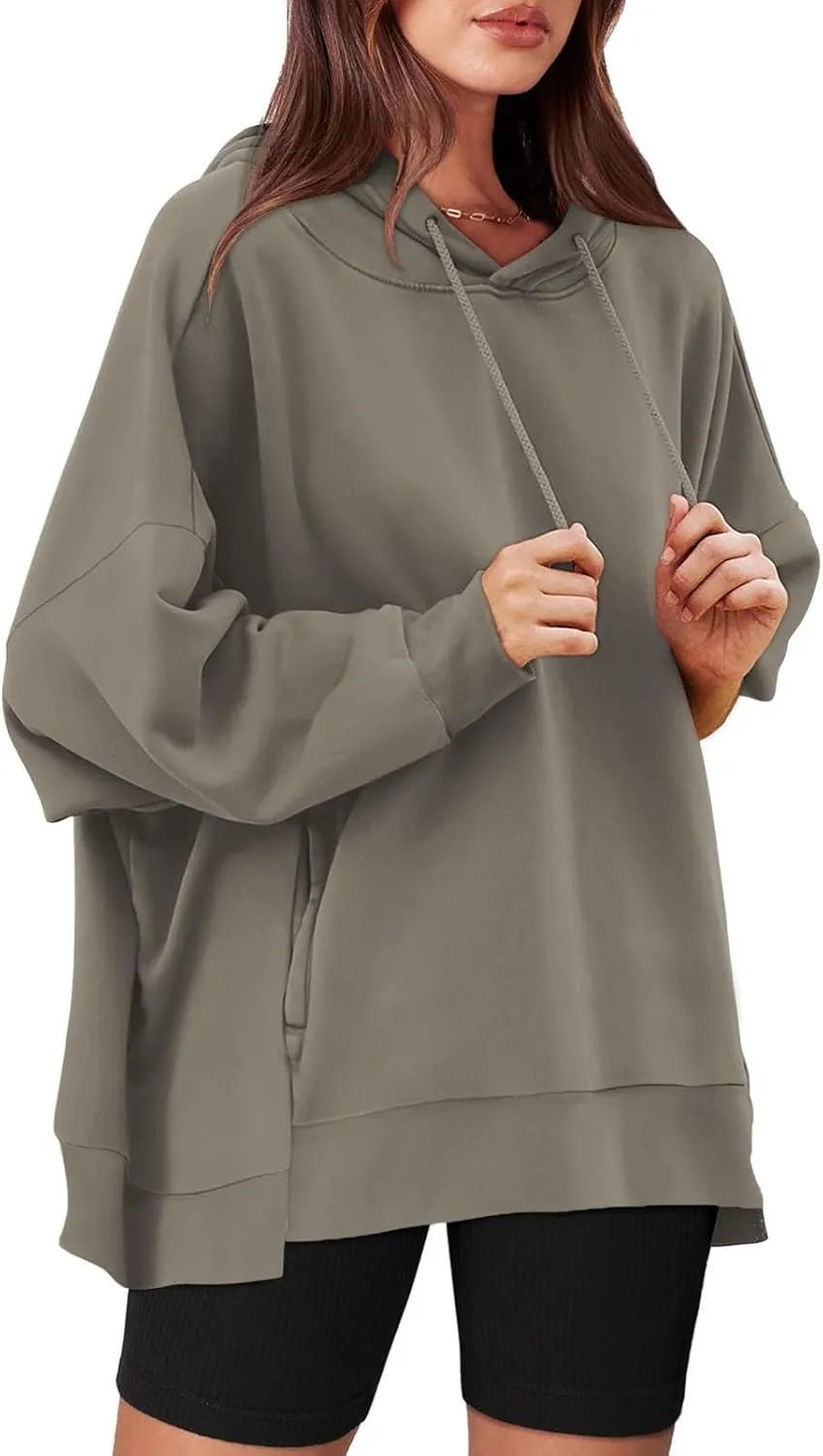 Womens Oversized Solid Color Hoodies Loose Drawstring Long Sleeve Pocket Sweatshirts Fall Winter Casual Pullover