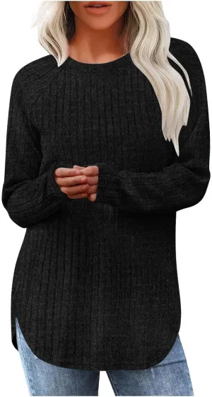 Women's Oversized Sweatshirt Winter Casual Trendy Long Sleeve Crew Neck Solid Knit Fleece Sweater Pullover, S-2XL