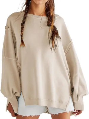 Womens Oversized Sweatshirts Crewneck Tunic Top Casual Loose Hoodie Solid Pullover Sweaters Trendy Preppy Cothes