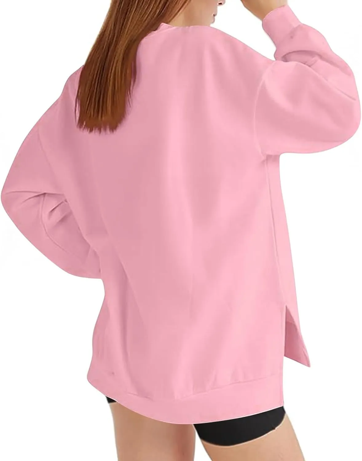 Women's Oversized Sweatshirts Solid Color Long Sleeve Crewneck Hoodies Side Slit Lightweight Pullovers Dailywear